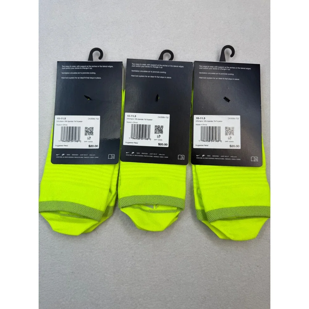 3 pair Nike Spark No-Show Running Socks Volt Yellow Mens 10-11.5 NWT
